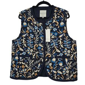 Bagatelle Collection Womens XL Quilted Floral Paisley Vest Navy Blue Cotton NWT